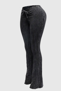 Black Ruched Flare Pants